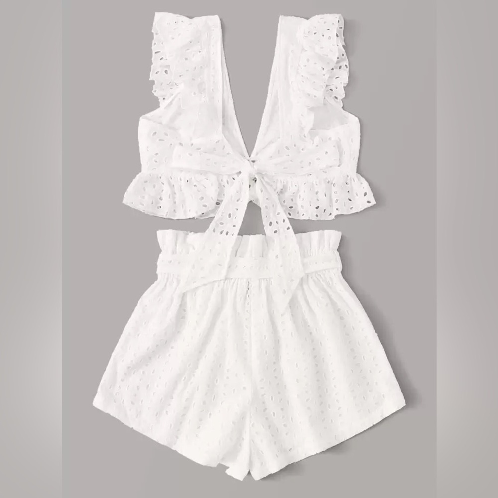 White Eyelet Crop Top and Shorts Set